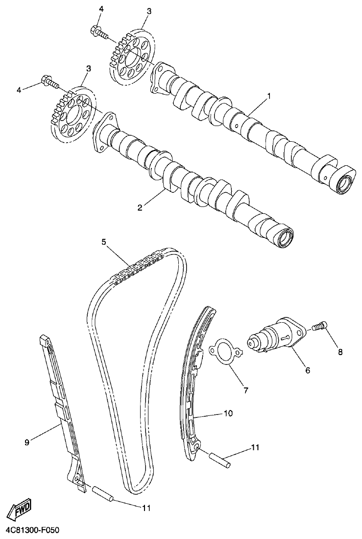 Yamaha R1 2008 CAMSHAFT & CHAIN parts diagram